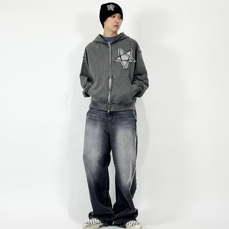 『SK8ER ROCK』 　スターリバースピグメントスウェットパーカージップアップ (Charcoal)