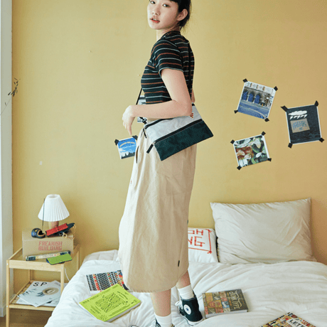 『FREAKISH BUILDING』 SEGU UNBALANCE MIDI SKIRT (Beige)