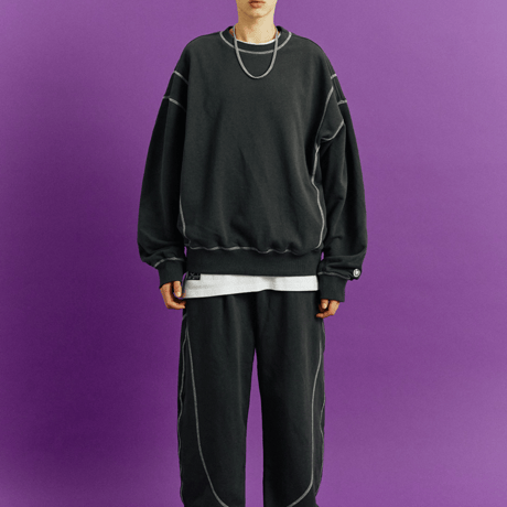 『GROOVE RHYME』 カバーステッチスウェットシャツ (Dark Charcoal)