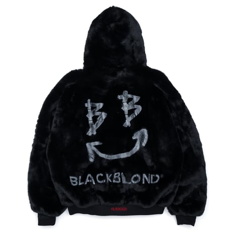 『BLACKBLOND』 　sprayed Smile logo fur hood jacket (Black)