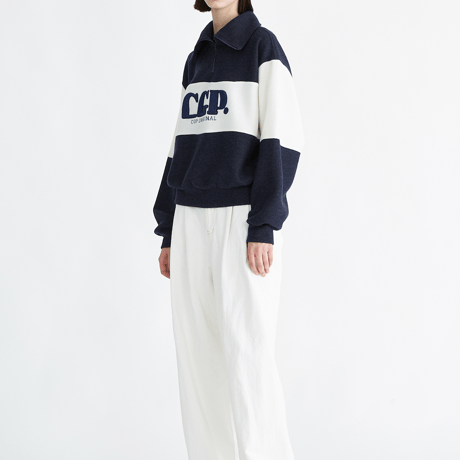 『Code:graphy』 　big collar color block knit half zip-up (Navy)