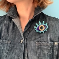 Italian designer's eyes brooch_blue