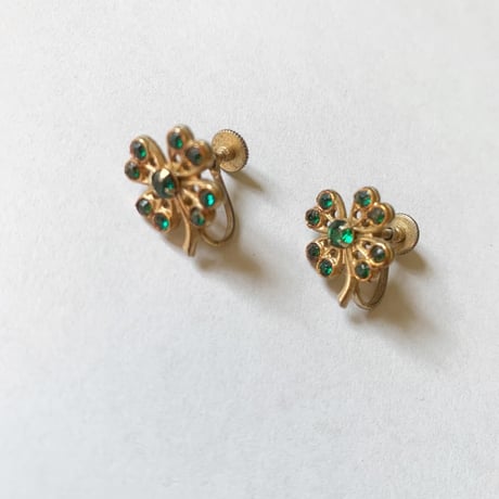 70's vintage ART DECOR clover clystal earrings