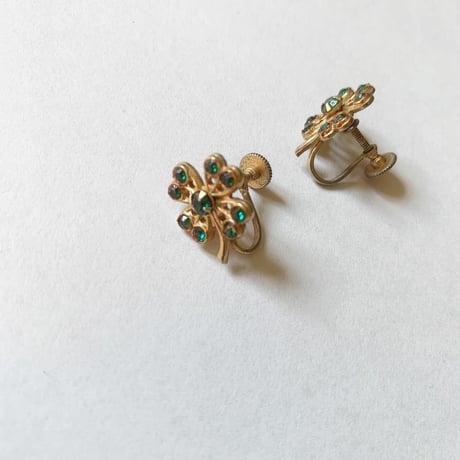 70's vintage ART DECOR clover clystal earrings