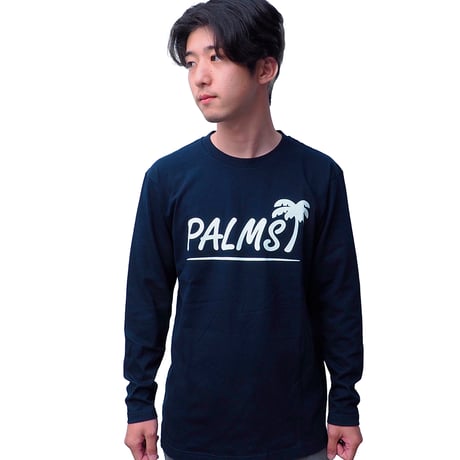 [6/1再入荷] "定番パームスロゴ" ロングスリーブTシャツ ネイビー｜5.6オンスヘビーウェイトコットン