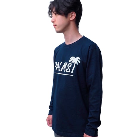 [6/1再入荷] "定番パームスロゴ" ロングスリーブTシャツ ネイビー｜5.6オンスヘビーウェイトコットン
