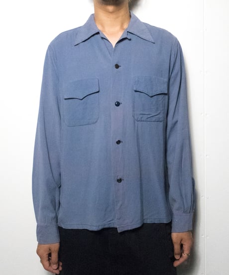 50's Daily Double Open Collar Rayon Shirts M