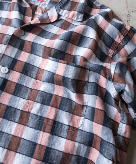 50-60's PILGRIM Open Collar Check Shirts L
