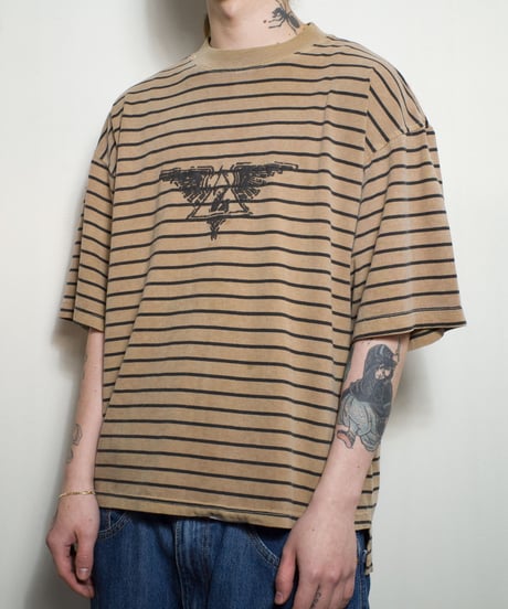 90's JIMMY'Z Paff Printing Striped Tops M