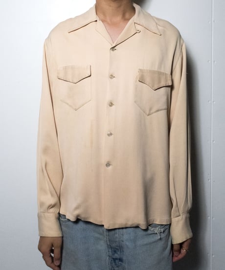 50-60's Made in California Rayon Open Collar Shirts L