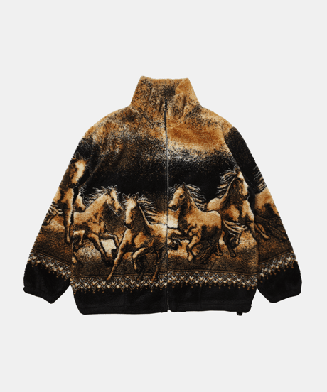 90's Black Mountain Animal Patterned Zip-up Fleece Jacket M