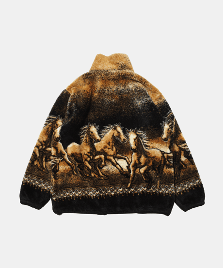 90's Black Mountain Animal Patterned Zip-up Fleece Jacket M