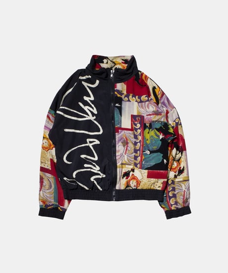 80's Artistic Patterned Zip-up Rayon Jacket M