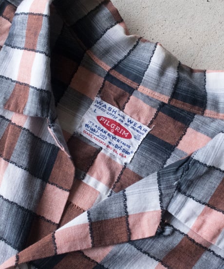 50-60's PILGRIM Open Collar Check Shirts L