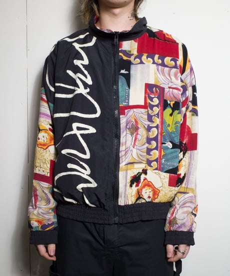 80's Artistic Patterned Zip-up Rayon Jacket M