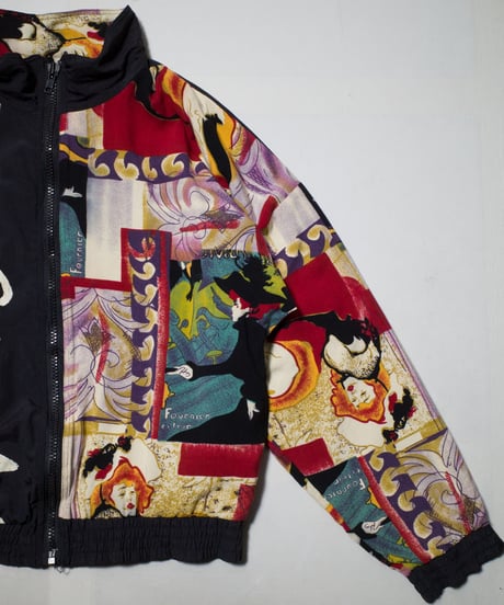 80's Artistic Patterned Zip-up Rayon Jacket M