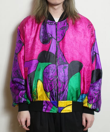 90's Picasso All Over Print Satin Jacket
