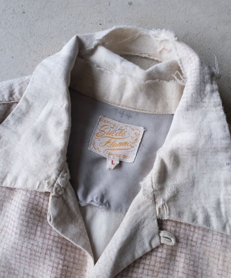 50's Suede Flannel Open Collar Check Shirts Boro L