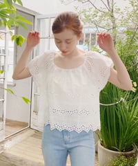 cutwork puff blouse