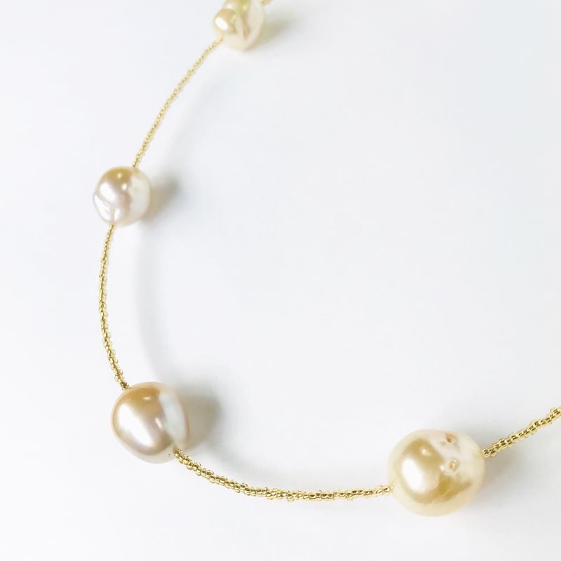 南洋パールビーズネックレス b.ゴールド×ゴールド | shinkopearl