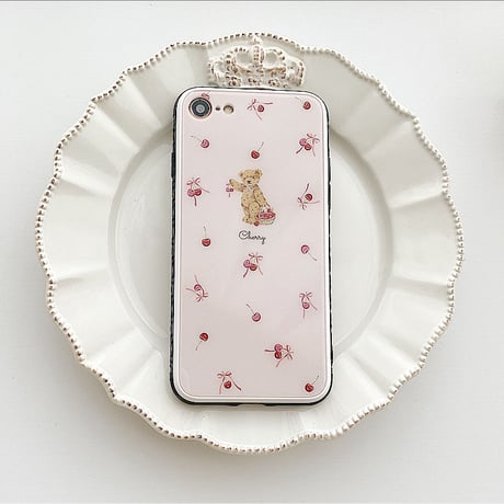 【ネーム入り】Ribbon Cherry Bear♡【強化ガラスケース】K18