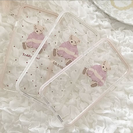 【ネーム入り】Knit Bear♡【耐衝撃クリアケース】B09