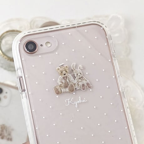 【ネーム入り】Check  Bear&Rabbit♡【耐衝撃クリアケース】B37