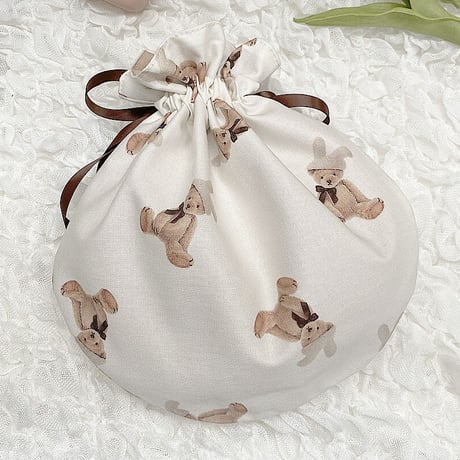 【ネーム入り】BunnyHat Bear まんまる巾着♡