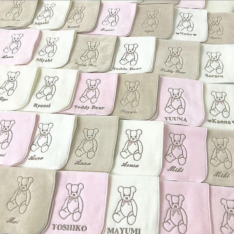 ネーム入り】テディベア刺繍ハンカチ♡ | MiLRY Couture