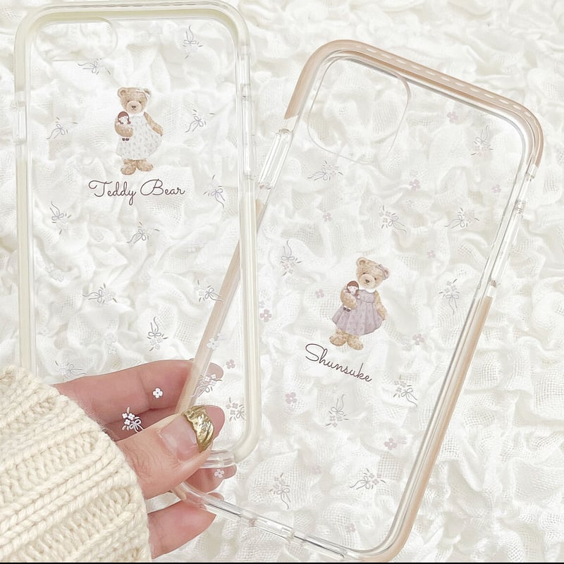 ♡ページ♡⃜ ネーム入り】Flower Onepiece Bear【耐衝撃クリアケース】B41