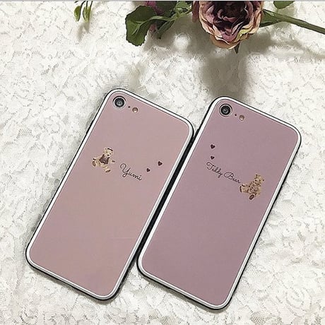 【ネーム入り】Dusty color Bear♡【強化ガラスケース】K01