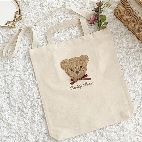 【ネーム入り】もこもこFaceテディベア 縦型2wayショルダートート♡