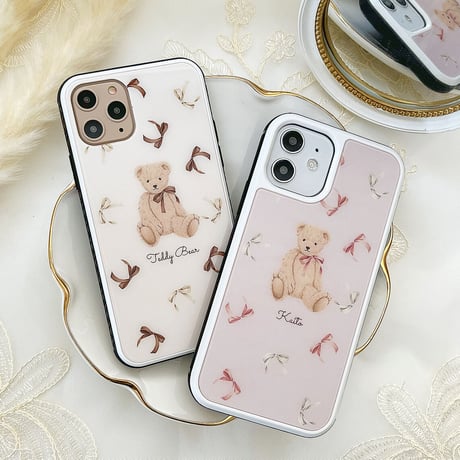 【ネーム入り】Antique Ribbon Bear♡【強化ガラスケース】K20