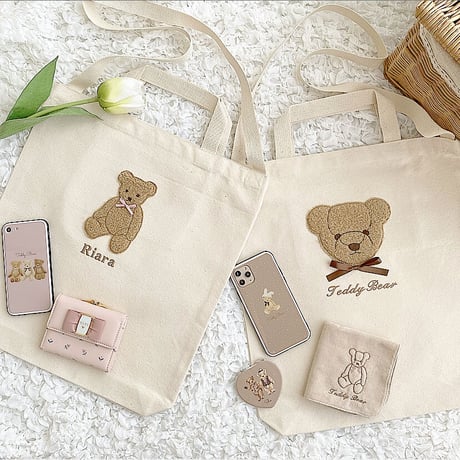 【ネーム入り】もこもこ全身テディベア 縦型2wayショルダートート♡