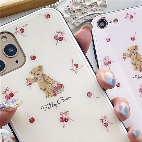 【ネーム入り】Ribbon Cherry Bear♡【強化ガラスケース】K18
