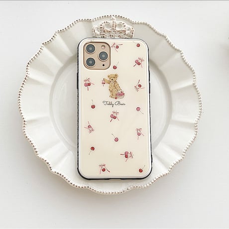 【ネーム入り】Ribbon Cherry Bear♡【強化ガラスケース】K18