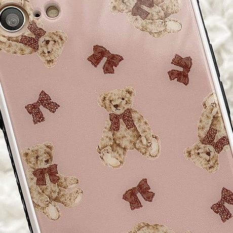 【ネーム入り】Ribbon  Bear♡【強化ガラスケース】K08