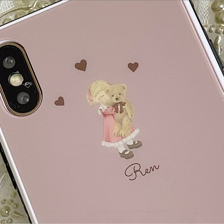 【ネーム入り】LittleGirl＆TeddyBear♡【強化ガラスケース】K23