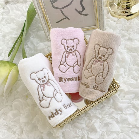 【ネーム入り】テディベア刺繍ハンカチ♡