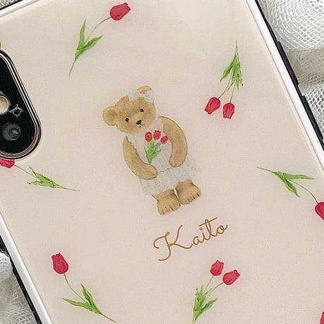 【ネーム入り】Tulip Bear♡【強化ガラスケース】K14