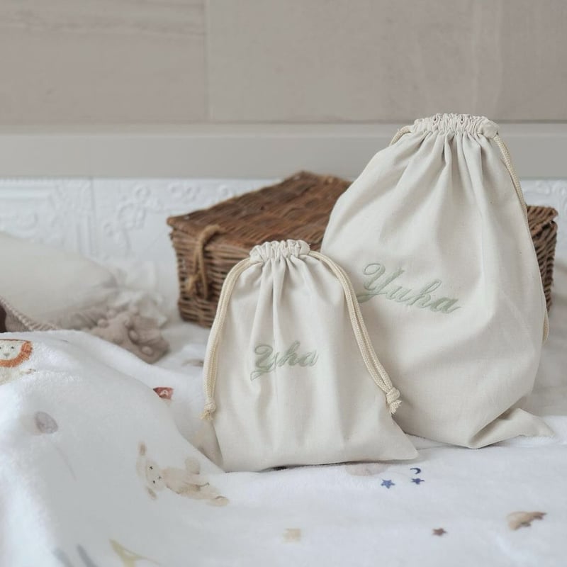 名入れ 刺繍 巾着 SサイズMサイズ 2枚セット | MiLRY Couture