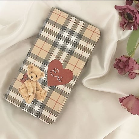【ネーム入り】Check×Bear♡【帯なし手帳型】*