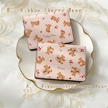 即納【ネーム入り】Ribbon Fruit Bear♡カードケース♡名刺入れ 定期入れ