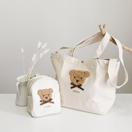【ネーム入り】もこもこFaceテディベア 横型2wayショルダートート♡