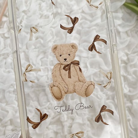【ネーム入り】Antique Ribbon Bear【耐衝撃クリアケース】B40