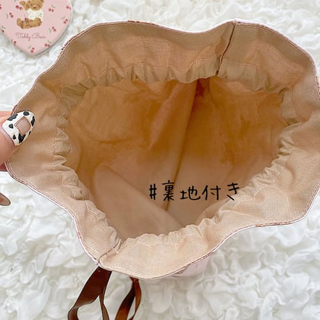 【ネーム入り】BunnyHat Bear まんまる巾着♡