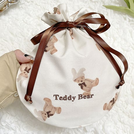 【ネーム入り】BunnyHat Bear まんまる巾着♡