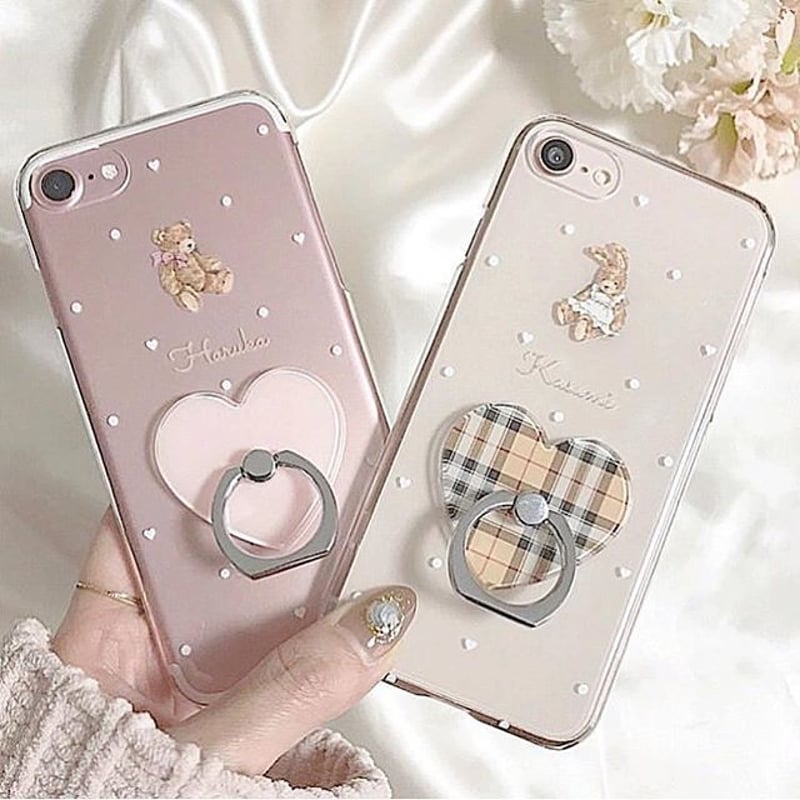 スマホリング♡︎ʾʾハンドメイド MY mama ハート型 アレンジ スマホリング 1個 全2色 □ スマホ