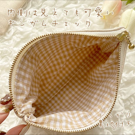 【ネーム入り】もこもこテディベアキャンバスポーチ♡
