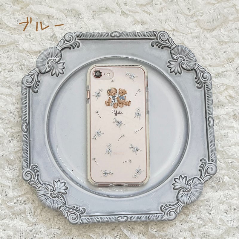 ネーム入り】RibbonFlower Bear♡【耐衝撃クリアケース】B44 ネーム入り】RibbonFlower Bear♡【耐衝撃クリアケース】B44